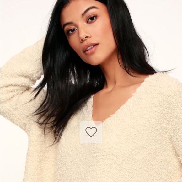 Free People Popcorn V Neck Pullover Sweater Ivory Women's Large Boho Fall Teddy - Picture 3 of 12